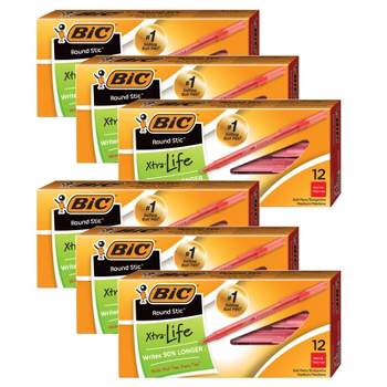 Bic Round Stic Pen, Medium Point, Red, 12 Per Pack, 6 Packs