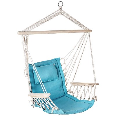 Hanging Hammock Chair with Wooden Arms - Aqua Blue - Backyard Expressions