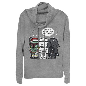 Juniors Womens Star Wars Christmas Boba It's Cold Outside Cowl Neck Sweatshirt - 1 of 4