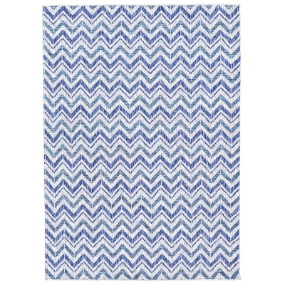 5'3"x7'3" Rectangle Indoor and Outdoor Woven Stripe Area Rug Blue - Sunnydaze Decor