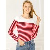 INSPIRE CHIC Women's Color Block Round Neck Long Sleeves Striped Basic T-Shirt - 2 of 4