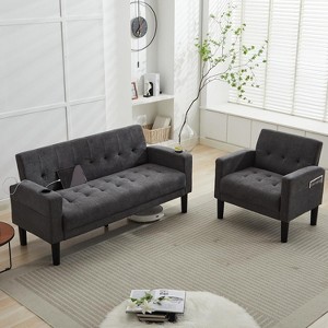 TYBOATLE 2-Piece Sofa Couch, Modern Linen Upholstered Sofa, 1 Loveseat & 1 Accent Chair Sofa with Deep Seats for Living Room,Dark Gray - 1 of 4