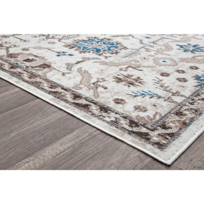 Honeysuckle Cream and Blue Synthetic Rectangular Area Rug
