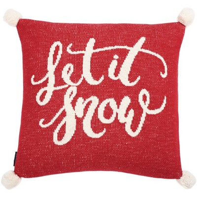 Let It Snow Holiday Pillow - Red/White - 18"x18" - Safavieh