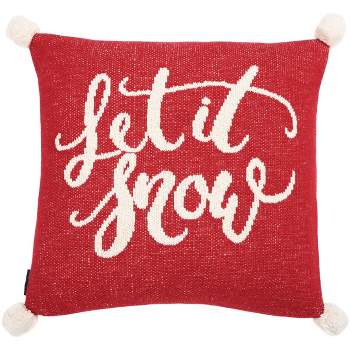 Let It Snow Holiday  Pillow - Red/White - 18"x18" - Safavieh.