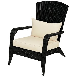 Patio Wicker Adirondack Chair, Outdoor Rattan Fire Pit Chairs w/ Soft Cushions, Tall Backrest, Tilted Seat - 1 of 4