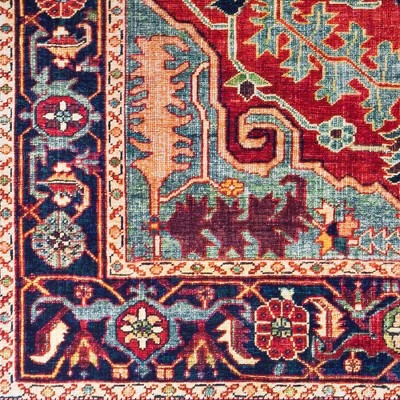 Lith Traditional Bright Red Synthetic Fur Rectangular Rug 3'6" x 5'6"