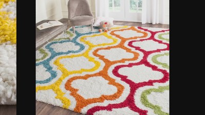Ivory and Multicolor Shag Kids Area Rug