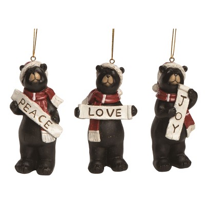Transpac Resin Rustic Cmas Bear Ornament Set of 3 Christmas Home Decorations
