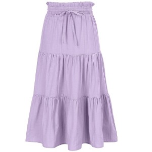 Maxi Skorts Skirt for Girls Button Front High Waisted Long Skirt with Belt Ruffled Skirts with Pocket - 1 of 4