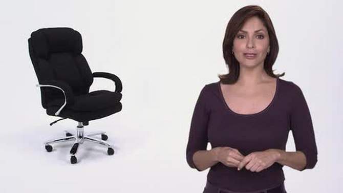 Fabric Rated Executive Swivel Ergonomic Office Chair with Loop Arms Black - Riverstone Furniture, 2 of 7, play video
