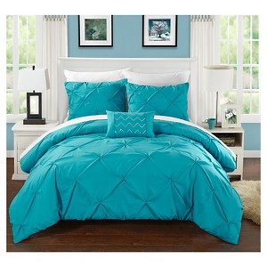Whitley Pinch Pleated & Ruffled Duvet Cover Set 8 Piece (King) Turquoise - Chic Home Design