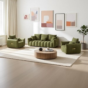 Teddy Fabric 3+1+1 Sofa Set with Cushions & Pillows - 1 of 4