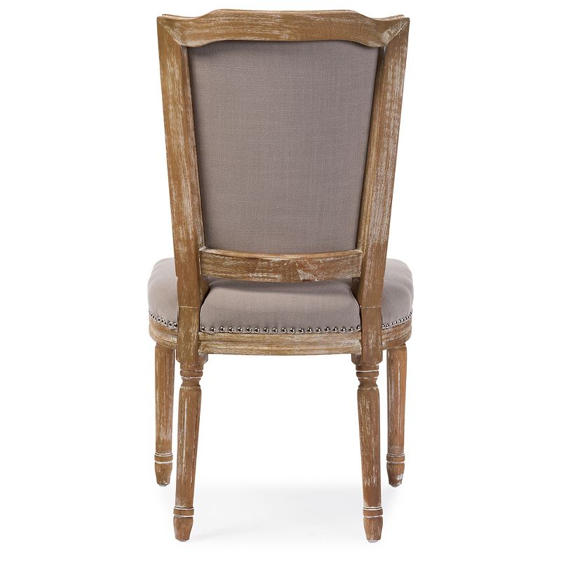 Estelle Chic Rustic French Country Cottage Weathered Oak Beige Fabric Button-tufted Upholstered Dining Chair - Baxton Studio, 6 of 9