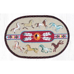 Earth Rugs Native Horses Oval Patch Tread Rug – 20"x30" Rustic Lodge Decor - 1 of 3