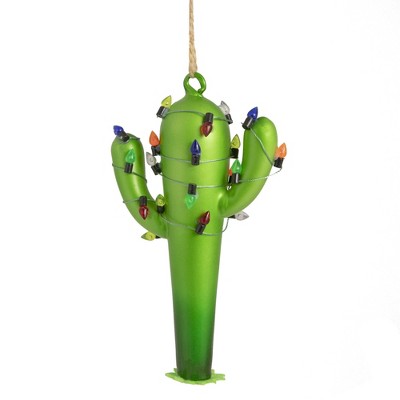 Northlight 5.5" Green Cactus with Retro Light String Glass Christmas Ornament