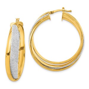 Black Bow Jewelry 13mm Glitter Infused Crossover Round Hoops in Gold Tone Silver, 35mm - 1 of 4