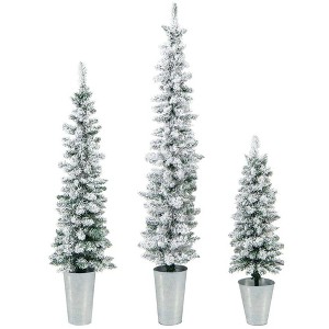 Resenkos 3-Piece Snow-Flocked Potted Artificial Christmas Tree Set - Green/Silver - 1 of 4