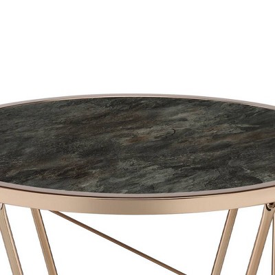 22" Cicatrix Round End Table in Faux Black Marble and Champagne Gold