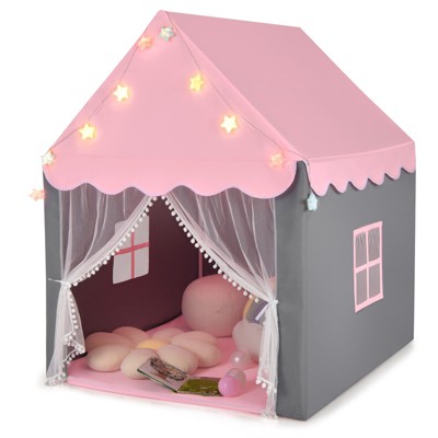 Infans 4.5 FT Kids Play Tent, Playhouse Tent w/Washable Cotton Mat, Star String Lights, Windows, Bottom Zippers, Large Castle Fairy Tent, Pink