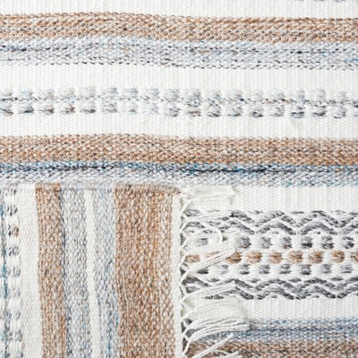 Ivory and Multicolor Striped 8' x 10' Handwoven Wool Rug