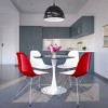 LeisureMod 5-Piece Dining Set, 35" Round Dining Table, White Iron, 4 Side Chair in Chrome - 2 of 4