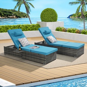 5 Level PE Rattan Outdoor Patio Chaise Lounge Set Of 2,Patio Chaise Lounge With Padded Cover Set And Side Table,Lounge Chair Outdoor -Maison Boucle - 1 of 4