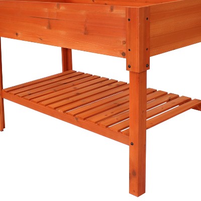 Sunnydaze Stained Fir Wood Raised Garden Bed with Shelf