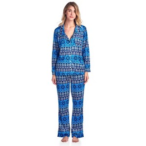 Ashford & Brooks Women's Minky Micro Fleece Button Up Pajama Set - 1 of 4