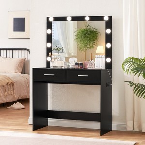 USIKEY Vanity Desk with Large Lighted Mirror, Makeup Vanity with 10 Lights, 2 Drawers & Power Strip, Vanity Desk - 1 of 4