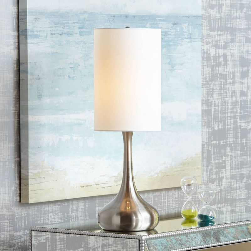 360 Lighting Modern Table Lamps 24.5" High Set of 2 Brushed Steel Droplet White Cylinder Shade for Living Room Family Bedroom Bedside Office, 5 of 7