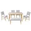 6 Piece Dining Room Table Set with Upholstered Chairs and Bench,Rustic Farmhouse Rectangular Table-The Pop Home - 4 of 4