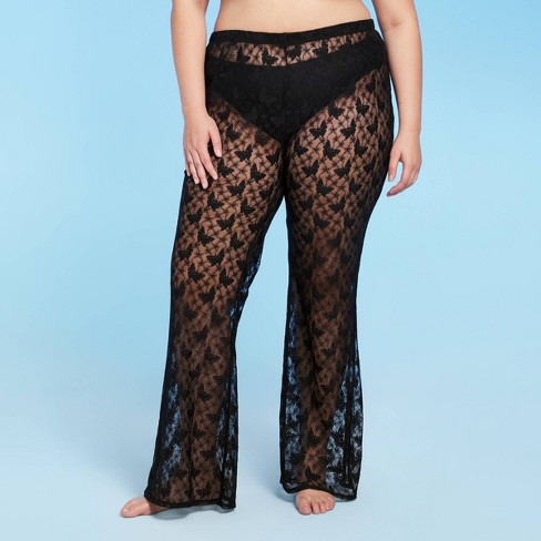 Black Lace Sheer Flare Leg Pants