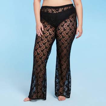 Women's Sheer Lace Flare Cover Up Pants - Wild Fable™ Black