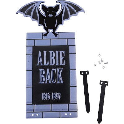SCS Direct 3-D Metal Ghost Cemetery XL 17" Tombstone w Stakes -Albie Back- Durable, Rustproof, UV Raised Printing - Cemetery Lawn Decor
