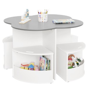 Arceso Toddler Table and Chair Set with 4 Storage Stools, Flower Shaped Nesting Design with Built-in Pen Holder, Kids Table - 1 of 4