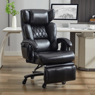Big and Tall Executive Office Chair,Black PU Leather Reclining Desk Chair with Footrest, Massager, Swivel Computer Chair for Home or Office-Cuddlewood