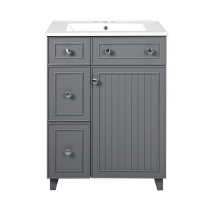Chery Life 24" Bathroom Vanity Cabinet with Ceramic Sink, 2 Drawers, 1 Door - 1 of 4