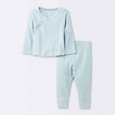 Image of Baby Boys' 2pc Wide Ribbed Side Snap Top & Bottom Set - Cloud Island™ Blue 0-3M