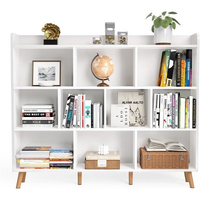 10-Cube Open Bookcase Bookshelf, Freestanding Cube Storage Organizer with Wood Shelves for Living Room & Bedroom, White