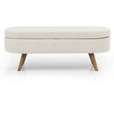 HomeRoots 44" Beige and Brown Linen Upholstered Storage Bench with Flip Top