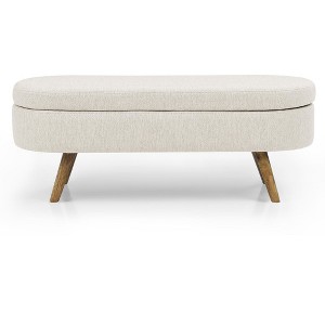 HomeRoots 44" Beige and Brown Linen Upholstered Storage Bench with Flip Top - 1 of 4