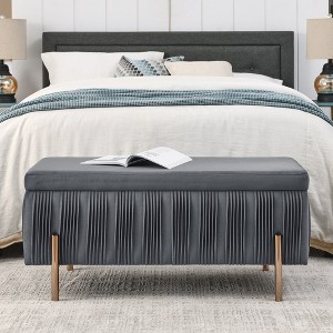 LOVMOR Elegant Upholstered Velvet Storage Bench with Cedar Wood Veneer - 1 of 4