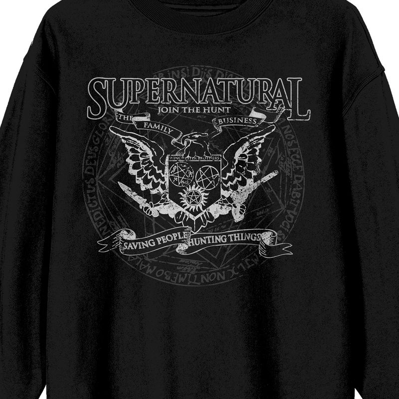 Supernatural Join The Hunt Eagle Crest Crew Neck Long Sleeve Men's Black Sweatshirt, 2 of 4