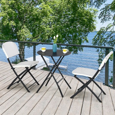 Black and White Rattan Folding Bistro Set with Round Table