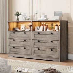 6 Drawer Dresser for Bedroom with Led Light and Charging Station, Wide Dresser with 2 Open Storage, Closet Organizer TV Stand for Bedroom, Living Room - 1 of 4