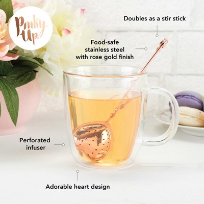 Pinky Up Heart Shaped Tea Ball, Reusable Loose Leaf Tea Infuser, Brew Tea with Ease, Stainless Steel, Rose Gold - Thumbnail 5