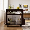 Famapy Movable Side Table Coffee Table with Glass Sliding Doors - 2 of 4