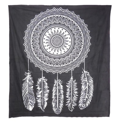 HomeRoots 92" X 84" Black And White Abstract Cotton Hanging Tapestry
