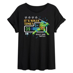 Women's - Teenage Mutant Ninja Turtles - Its Ninja Time Leo Oversized Graphic T-Shirt - 1 of 4
